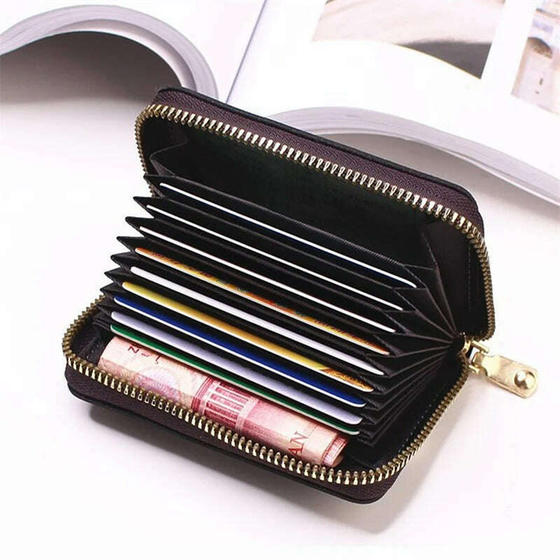 Genuine Leather Men Women Card Holder Small Zipper Wallet Solid Coin Purse Accordion Design rfid ID Business Credit Card Bags