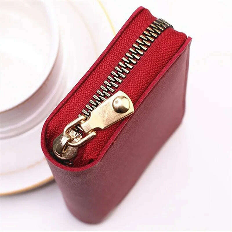 Genuine Leather Men Women Card Holder Small Zipper Wallet Solid Coin Purse Accordion Design rfid ID Business Credit Card Bags