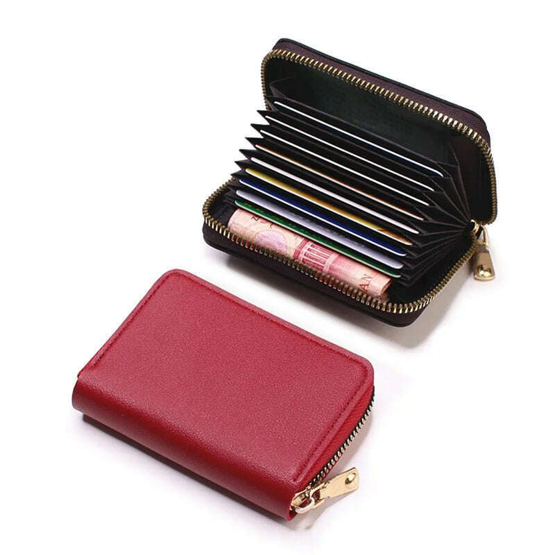 Genuine Leather Men Women Card Holder Small Zipper Wallet Solid Coin Purse Accordion Design rfid ID Business Credit Card Bags