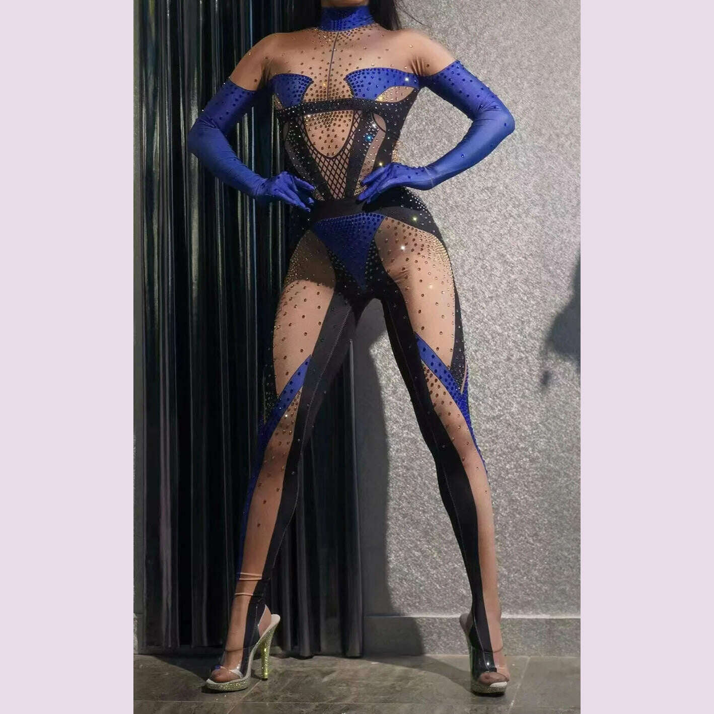 Glitter Rhinestones Jumpsuit for Women SexyStretch Dance Bodysuit Party Singer Stage WearBirthday Drag iueen Costumes Posui 7G