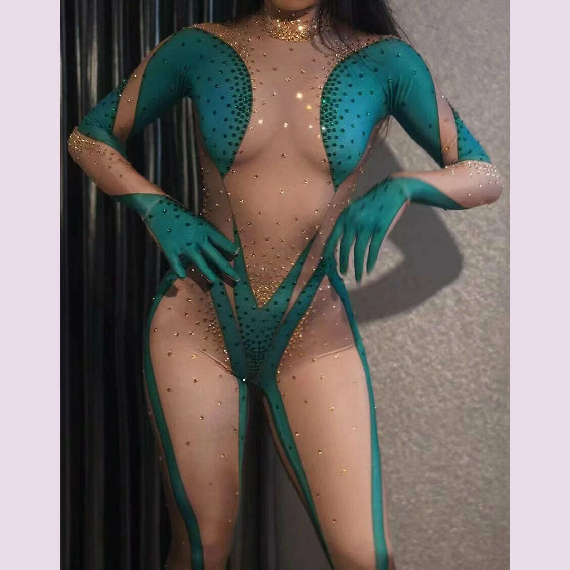 Glitter Rhinestones Jumpsuit for Women SexyStretch Dance Bodysuit Party Singer Stage WearBirthday Drag iueen Costumes Posui 7G
