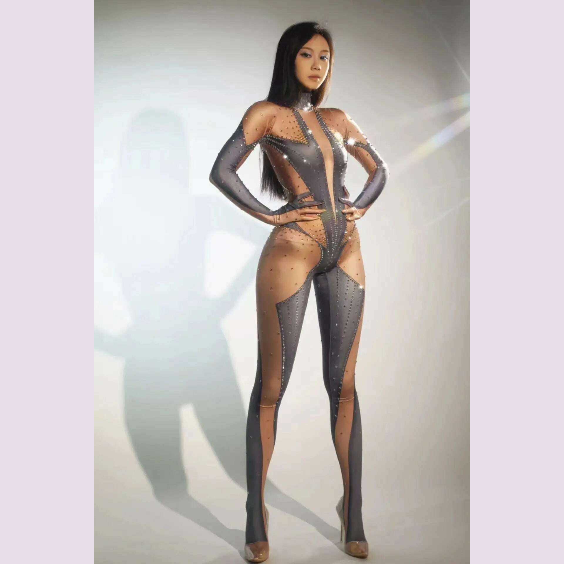 Glitter Rhinestones Jumpsuit for Women SexyStretch Dance Bodysuit Party Singer Stage WearBirthday Drag iueen Costumes Posui 7G