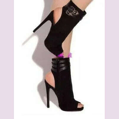Gold Crystal Stud Embellished Short Ankle Boots Cut-outs Peep Toe Sandal Boots High Heels Summer Lady Suede Boots Shoes