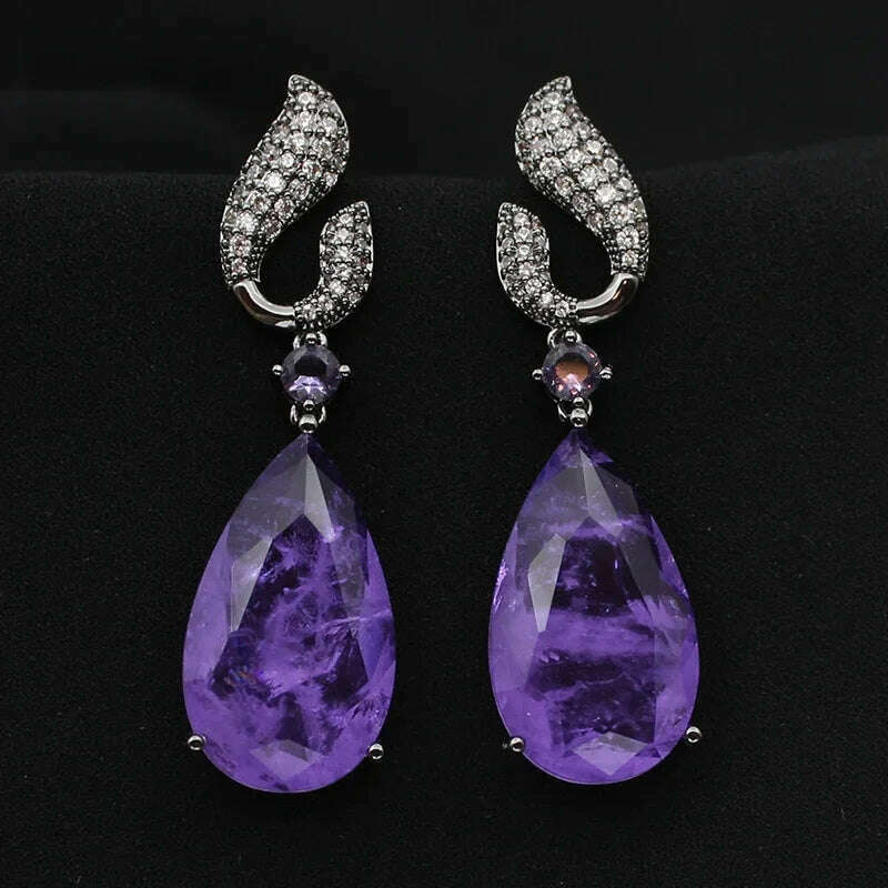 Green Fushia Purple Teardrop Dangle Earrings for Women Elegant Luxury Jewelry Evening Party Birthday Gift