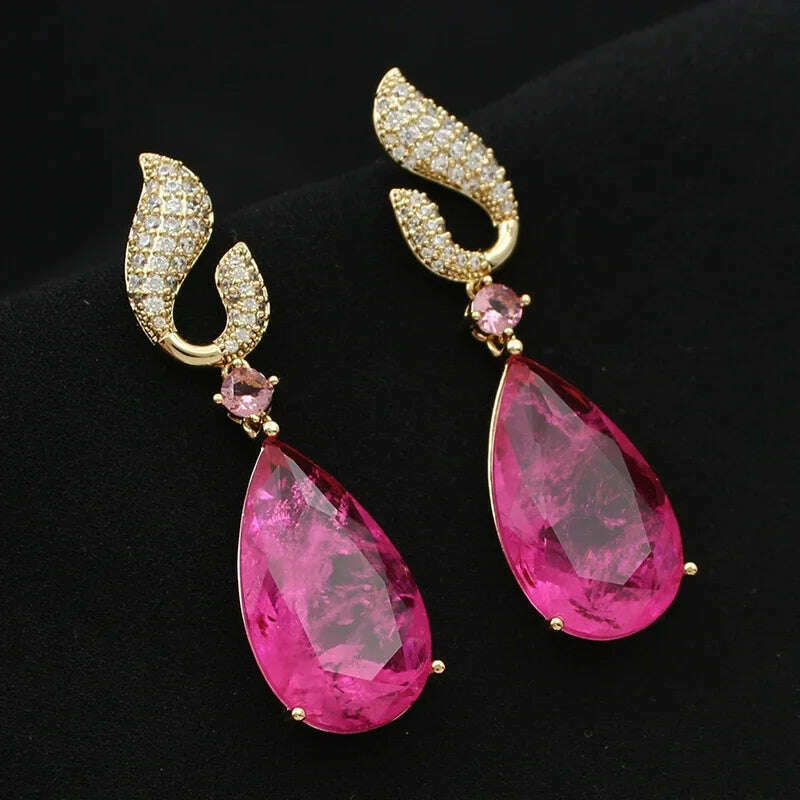 Green Fushia Purple Teardrop Dangle Earrings for Women Elegant Luxury Jewelry Evening Party Birthday Gift