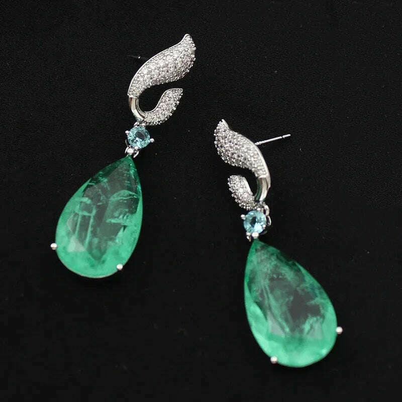 Green Fushia Purple Teardrop Dangle Earrings for Women Elegant Luxury Jewelry Evening Party Birthday Gift