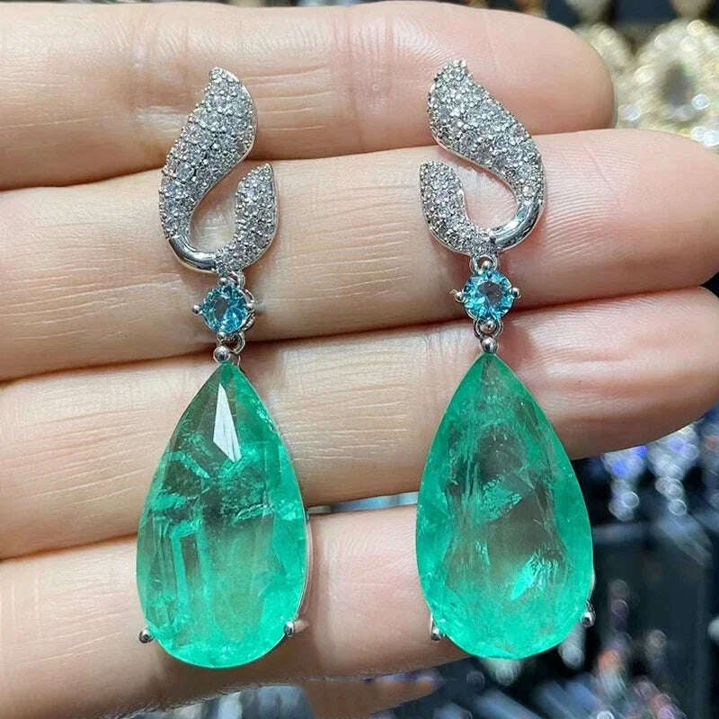Green Fushia Purple Teardrop Dangle Earrings for Women Elegant Luxury Jewelry Evening Party Birthday Gift