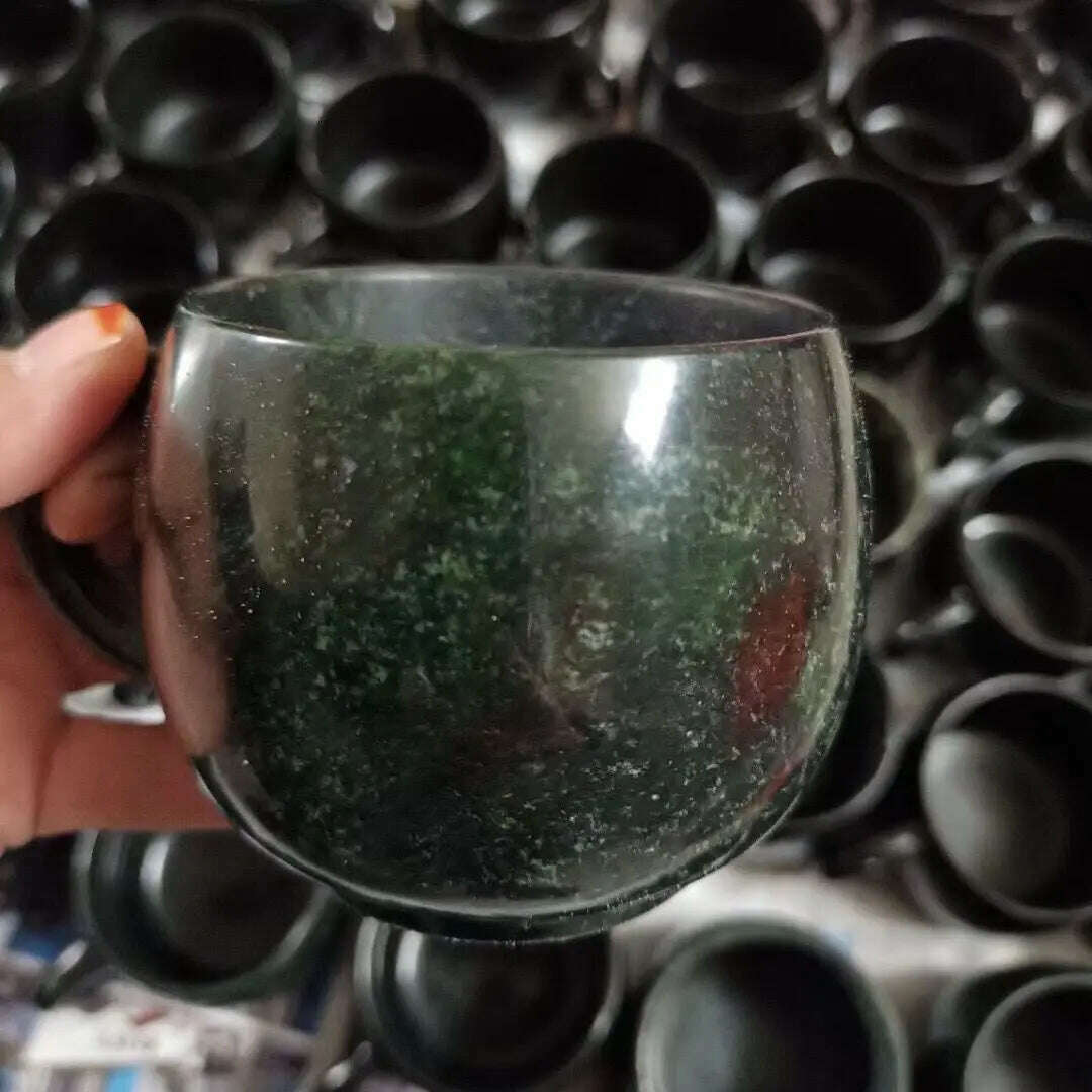 Green Jade Teacup Mug Chinese Medicine King Stone Health Jade Cup Natural Magnetic Stones Coffee Mugs Water Glass Gongfu Teaware