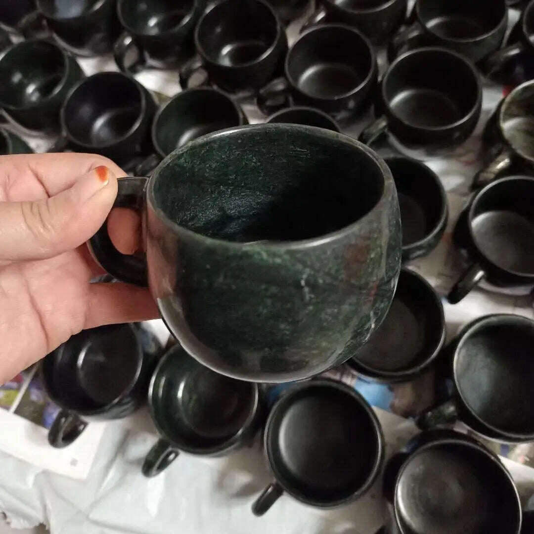 Green Jade Teacup Mug Chinese Medicine King Stone Health Jade Cup Natural Magnetic Stones Coffee Mugs Water Glass Gongfu Teaware