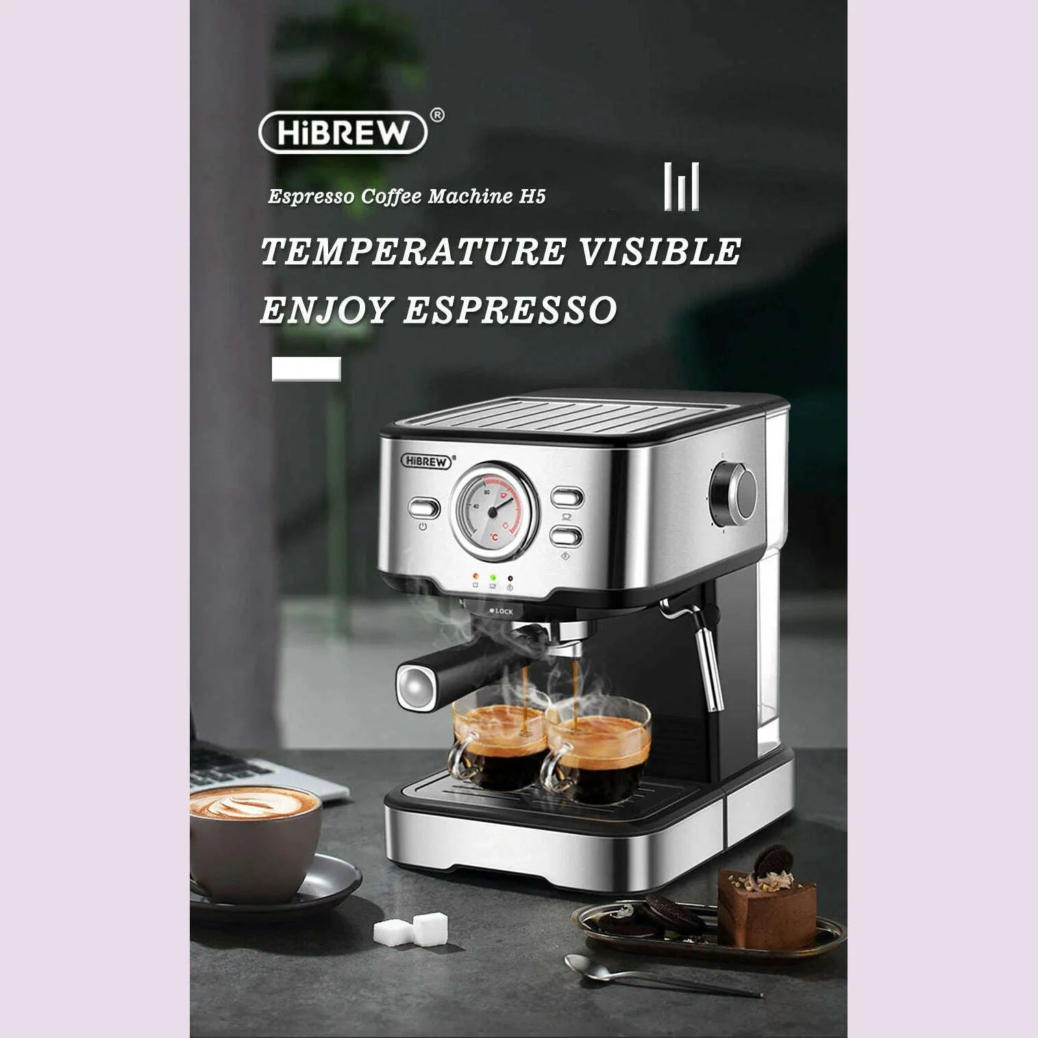 HiBREW Coffee Machine Cafetera 20 Bar Espresso Inox Semi Automatic Expresso Cappuccino Hot Water Steam Temperature Display H5