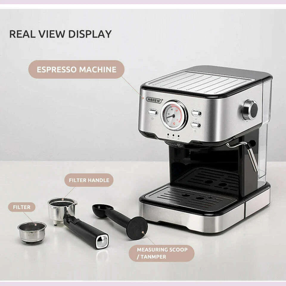 HiBREW Coffee Machine Cafetera 20 Bar Espresso Inox Semi Automatic Expresso Cappuccino Hot Water Steam Temperature Display H5