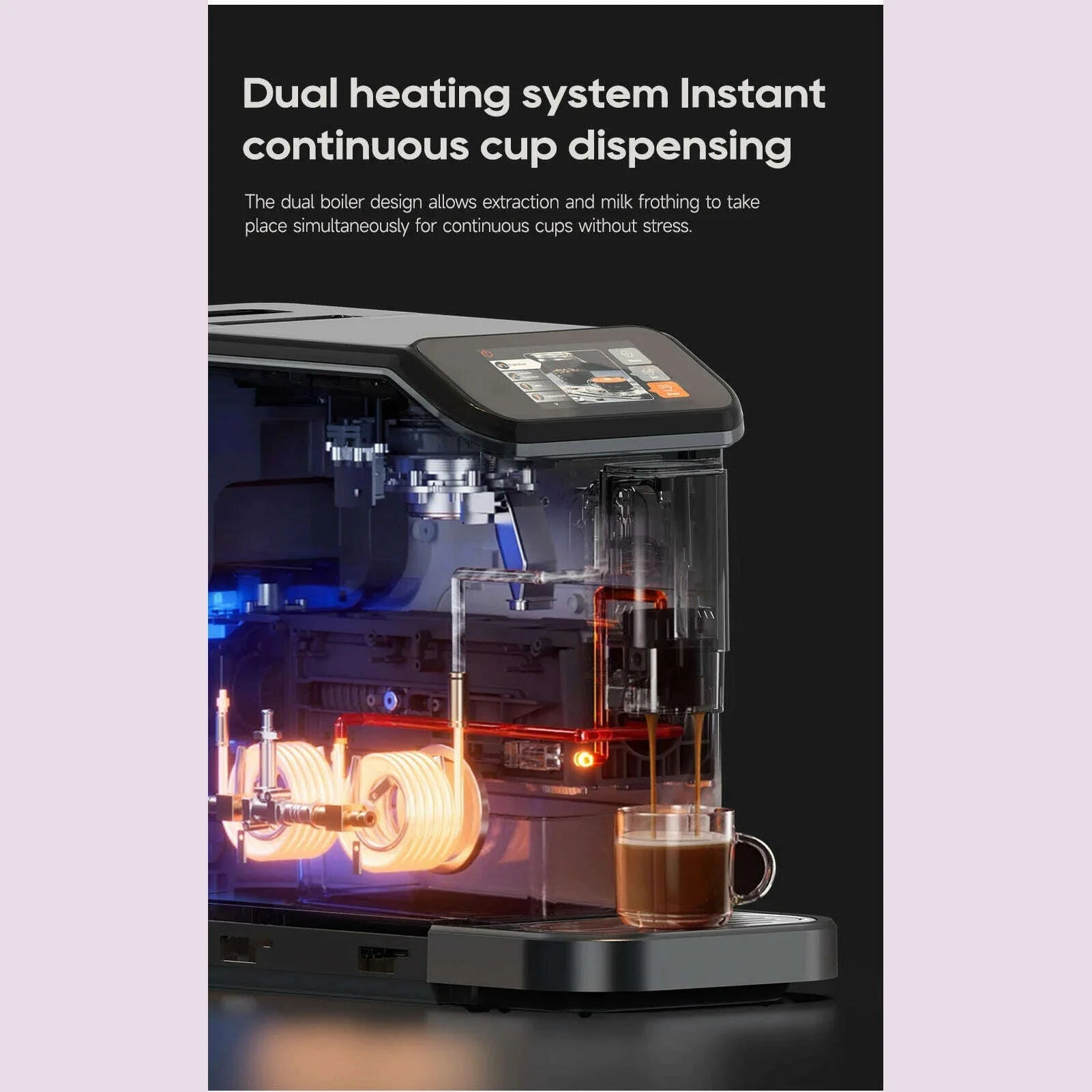 HiBREW Fully Automatic Espresso Machine Cappuccino Milk System 6 Coffee Varieties Intuitive Touch Display With Grinder H16