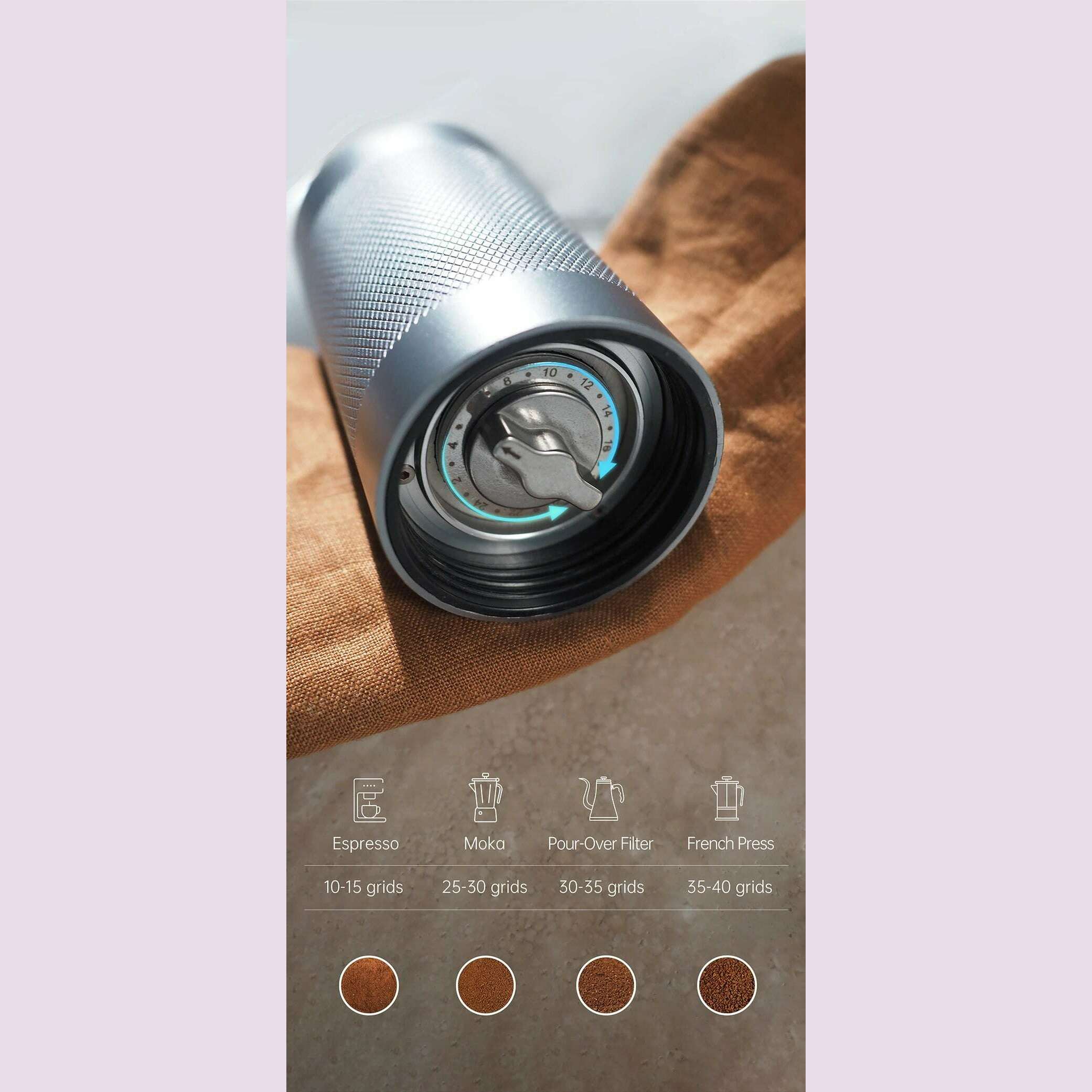 HiBREW Manual Coffee Grinder Portable High Quality Hand Grinder Mill Aluminium With Visual Bean Storage G4