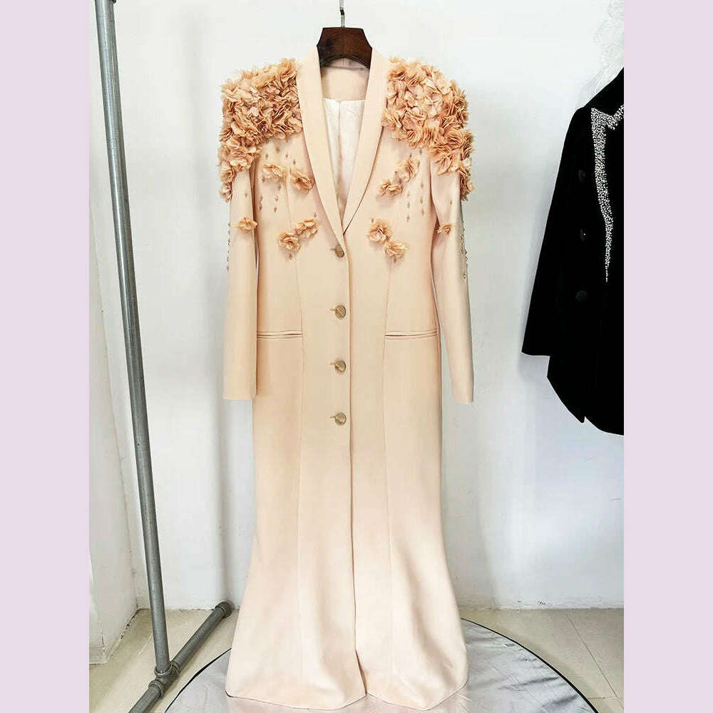 HIGH STREET Newest Fashion 2024 Designer Maxi Dresses Women's Long Sleeve Stunning Flowers Appliques Beaded Long Dress