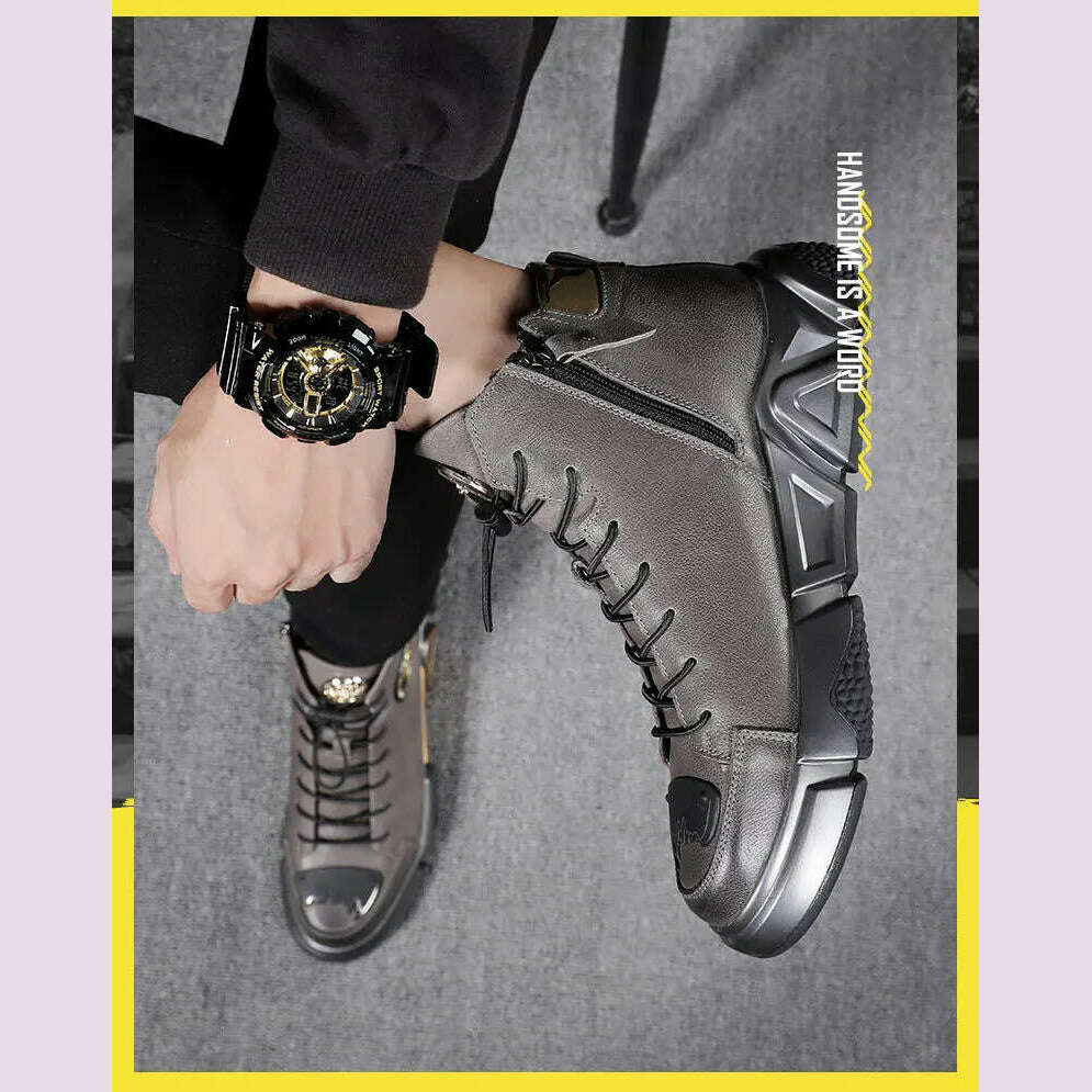 High-top Men's Shoes Leather Men's Ankle Boots 2022 Autumn and Winter New Trend Leather Boots Youth Thick-soled Rider Boots