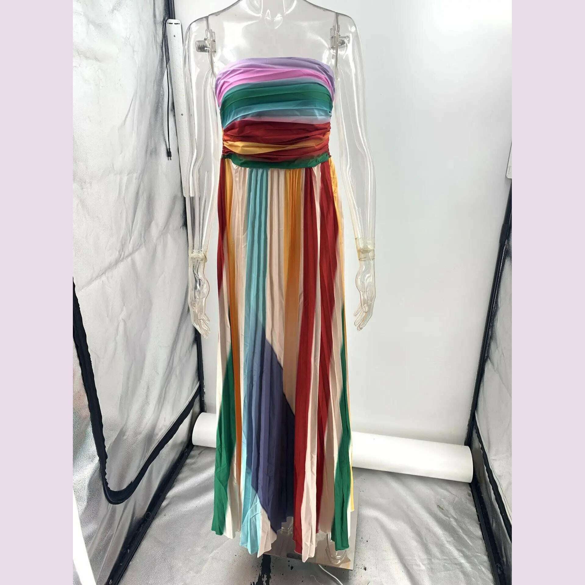 Holiday Sleeveless Patchwork Sexy Dress, Women Summer Strapless Printing Maxi Dress, 2025 Simple Backless Elegant Ladies Dress
