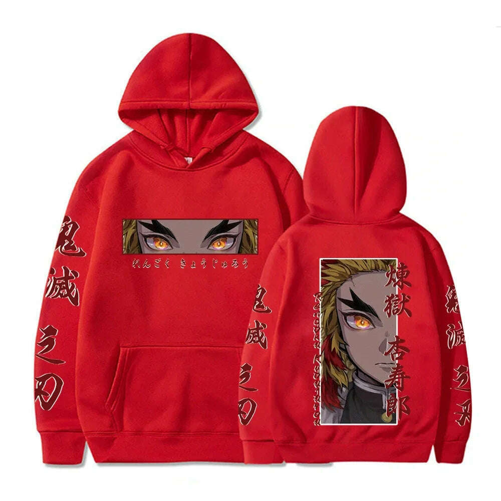 Hot Anime Demon Slayer Hooded Rengoku Kyoujurou Eyes Graphic Print Autumn Winter Men Women Casual Sweatshirt Plus Size Hoodie