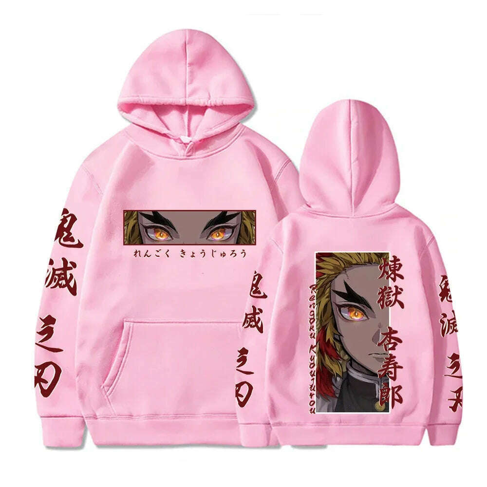 Hot Anime Demon Slayer Hooded Rengoku Kyoujurou Eyes Graphic Print Autumn Winter Men Women Casual Sweatshirt Plus Size Hoodie
