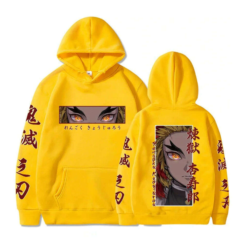 Hot Anime Demon Slayer Hooded Rengoku Kyoujurou Eyes Graphic Print Autumn Winter Men Women Casual Sweatshirt Plus Size Hoodie
