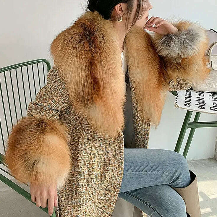 Hot Sale High-end Wool Coat Thick Imitation Fox Fur Quilted Suit Casacos De Inverno Feminino 2024 Long Winter Jacket Women