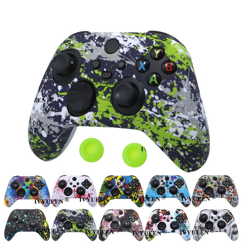 IVYUEEN for XBox Series S X Wireless Controller Water Transfer Printing Protective Silicone Case Skin with Thumb Stick Grip Caps