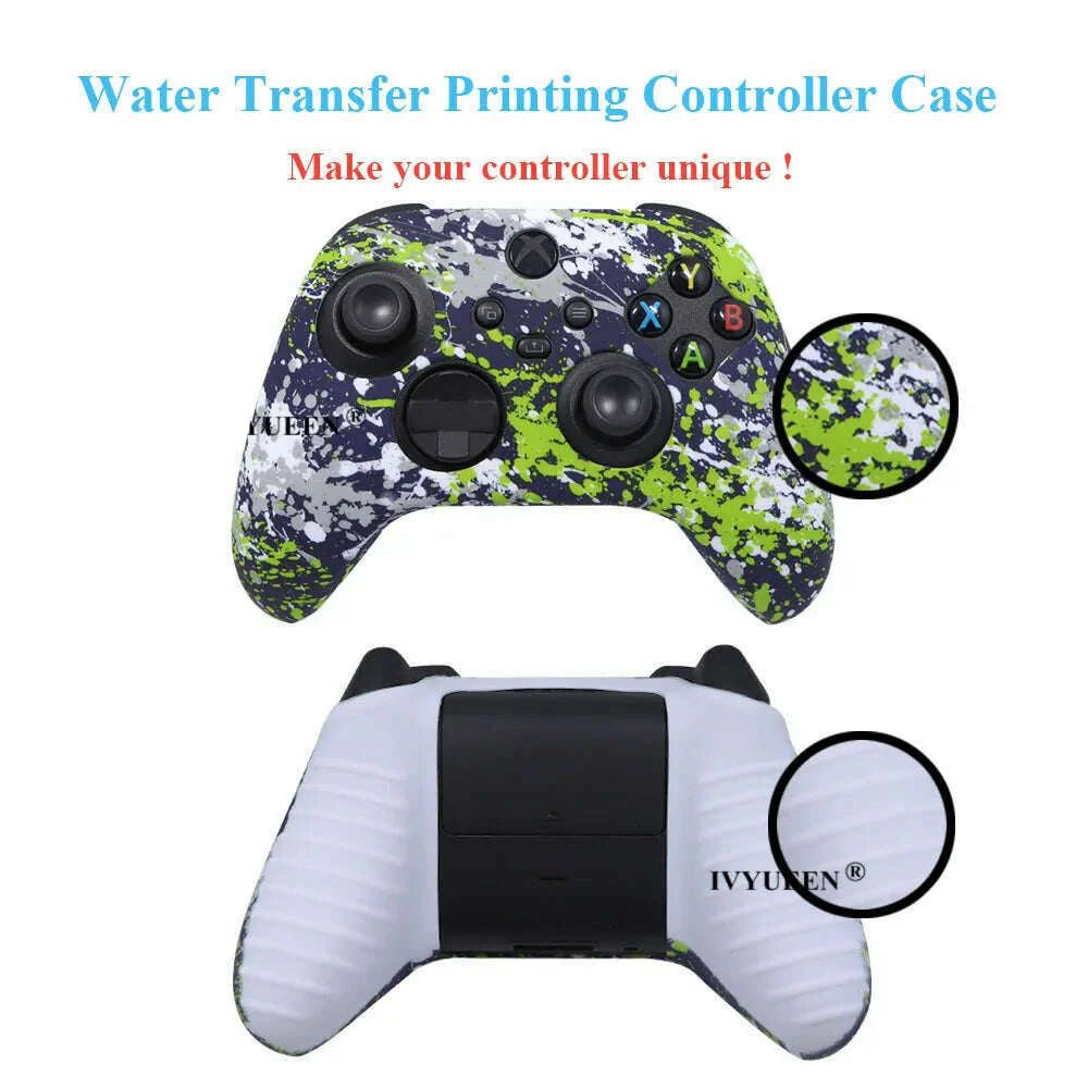 IVYUEEN for XBox Series S X Wireless Controller Water Transfer Printing Protective Silicone Case Skin with Thumb Stick Grip Caps