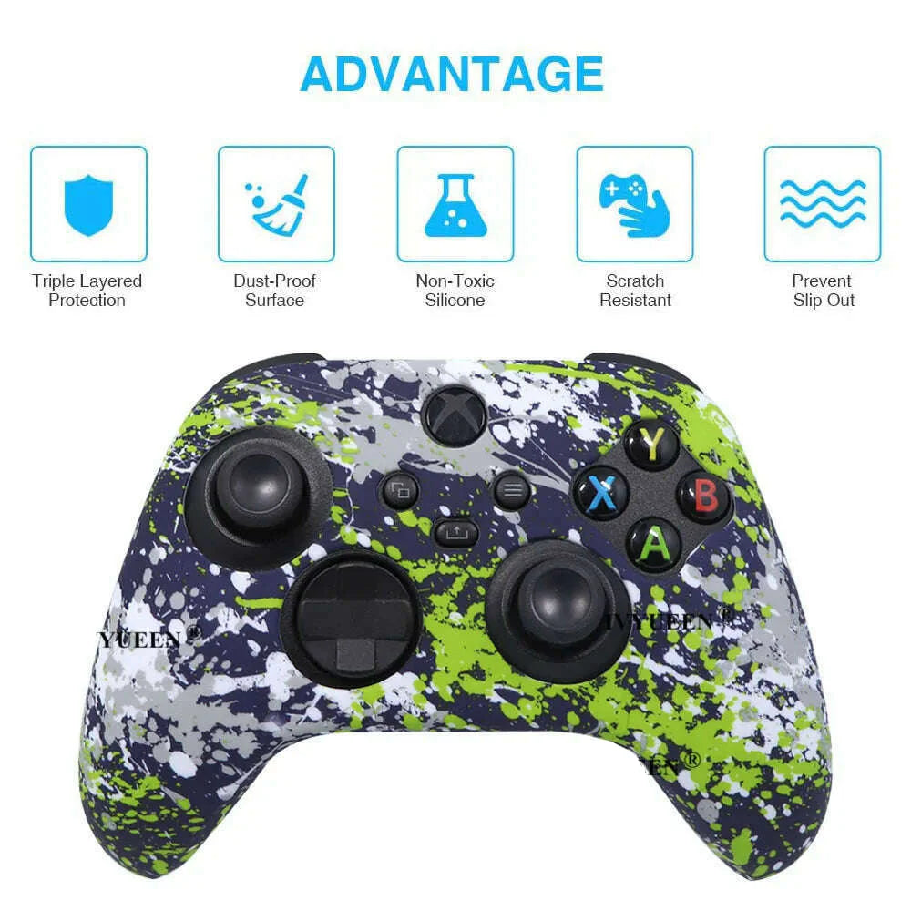IVYUEEN for XBox Series S X Wireless Controller Water Transfer Printing Protective Silicone Case Skin with Thumb Stick Grip Caps