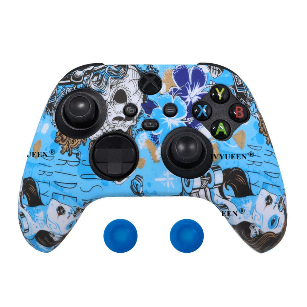 IVYUEEN for XBox Series S X Wireless Controller Water Transfer Printing Protective Silicone Case Skin with Thumb Stick Grip Caps