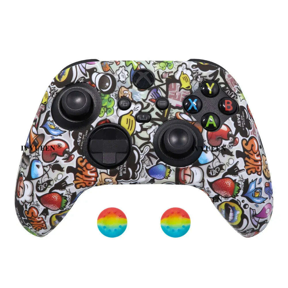 IVYUEEN for XBox Series S X Wireless Controller Water Transfer Printing Protective Silicone Case Skin with Thumb Stick Grip Caps