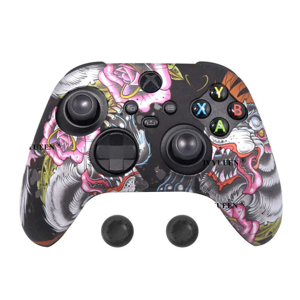 IVYUEEN for XBox Series S X Wireless Controller Water Transfer Printing Protective Silicone Case Skin with Thumb Stick Grip Caps