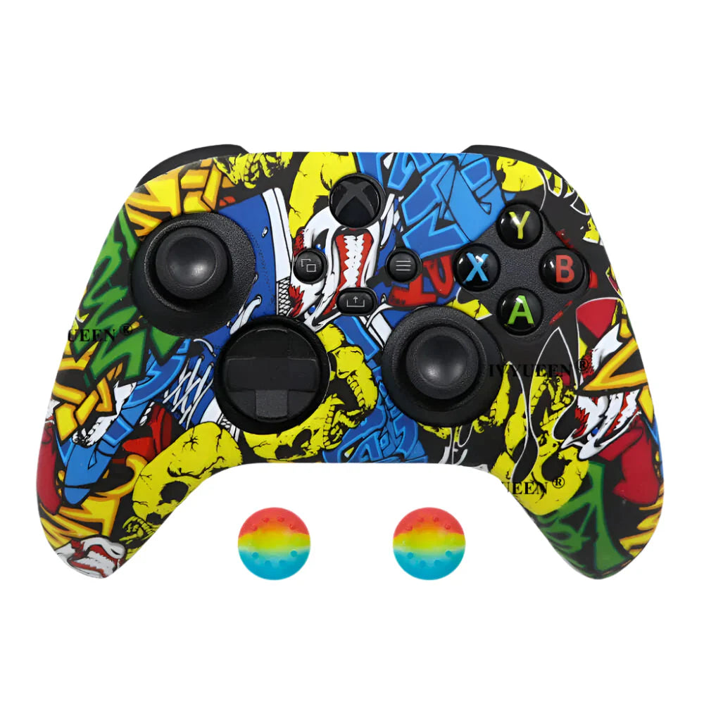 IVYUEEN for XBox Series S X Wireless Controller Water Transfer Printing Protective Silicone Case Skin with Thumb Stick Grip Caps