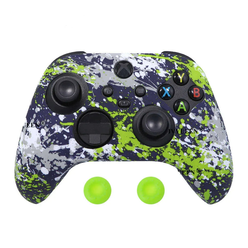 IVYUEEN for XBox Series S X Wireless Controller Water Transfer Printing Protective Silicone Case Skin with Thumb Stick Grip Caps