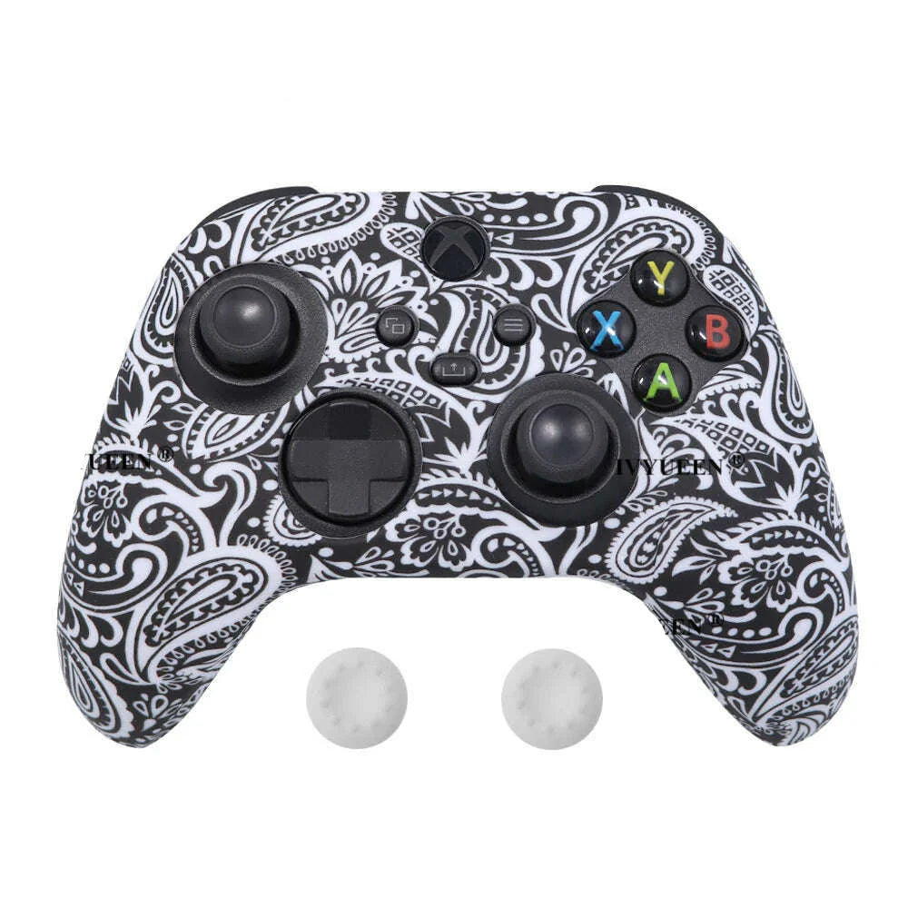 IVYUEEN for XBox Series S X Wireless Controller Water Transfer Printing Protective Silicone Case Skin with Thumb Stick Grip Caps