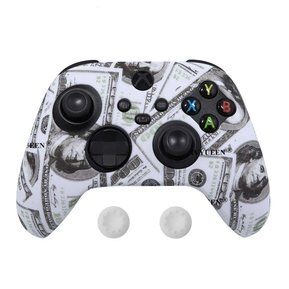 IVYUEEN for XBox Series S X Wireless Controller Water Transfer Printing Protective Silicone Case Skin with Thumb Stick Grip Caps