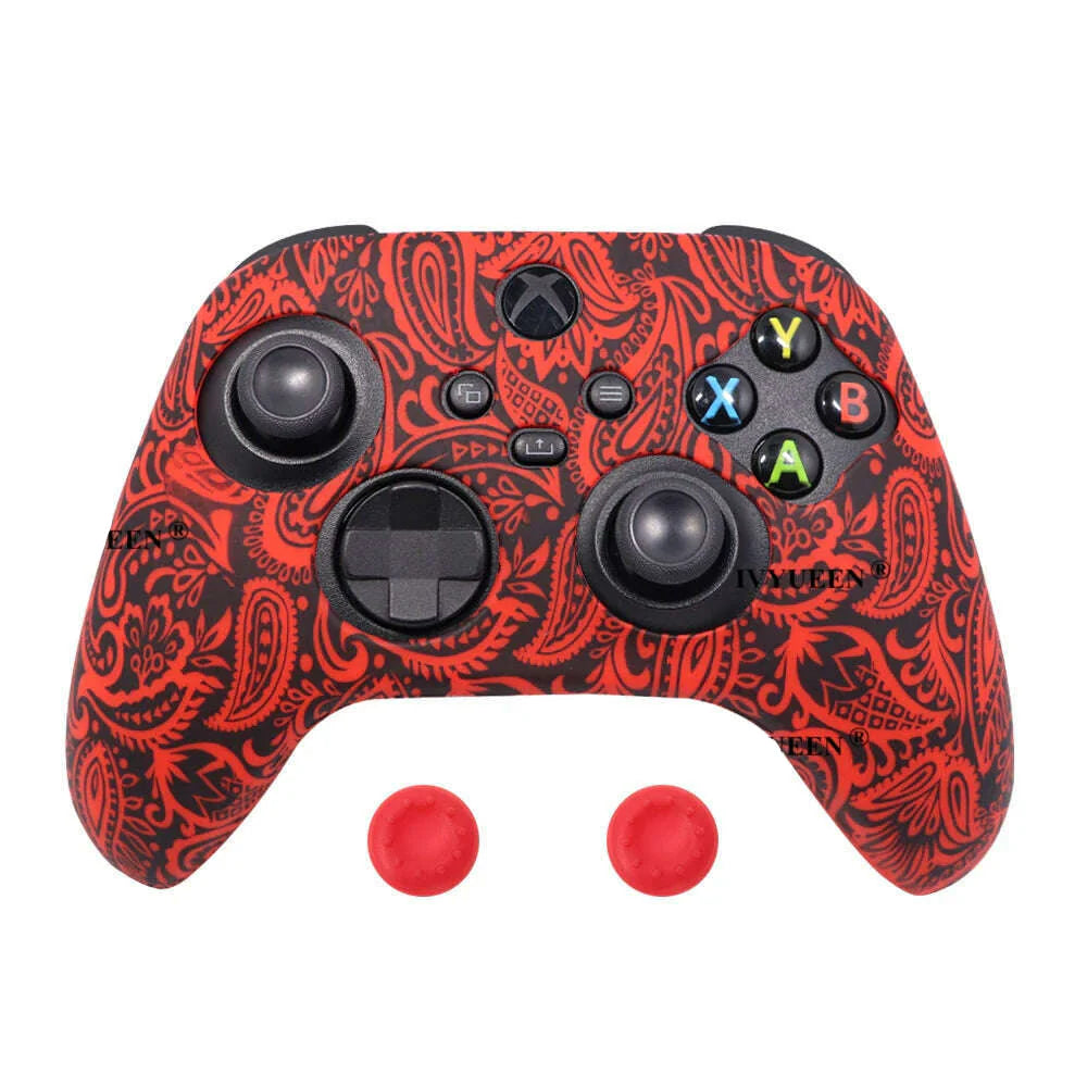 IVYUEEN for XBox Series S X Wireless Controller Water Transfer Printing Protective Silicone Case Skin with Thumb Stick Grip Caps