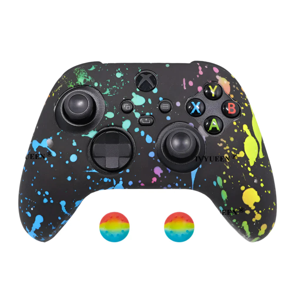 IVYUEEN for XBox Series S X Wireless Controller Water Transfer Printing Protective Silicone Case Skin with Thumb Stick Grip Caps