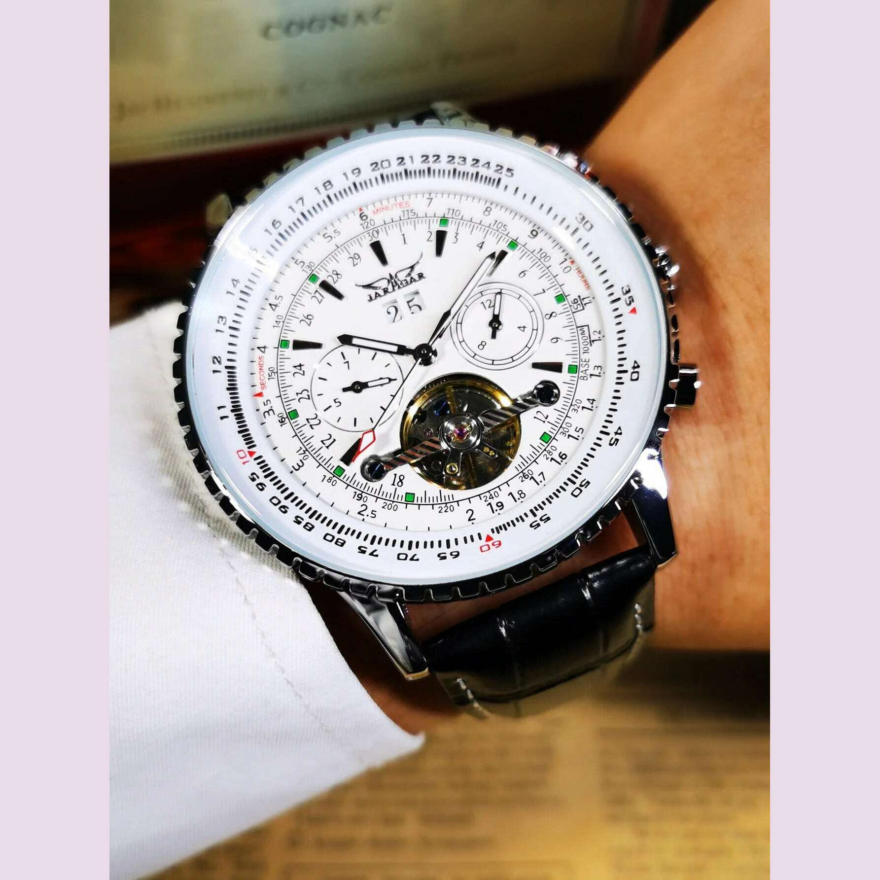 JARAGAR Tourbillon Automatic Watch for Men Multifunction Sub-Dials Military Sports Mechanical Watches Luxury Leather Strap New