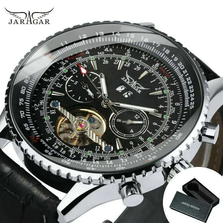 JARAGAR Tourbillon Automatic Watch for Men Multifunction Sub-Dials Military Sports Mechanical Watches Luxury Leather Strap New