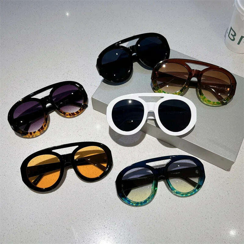 KAMMPT Oversized Round Goggle Men Fashion Double Bridge Gradient Candy Color Women Shades Eyewear Trendy New UV400 Sun Glasses