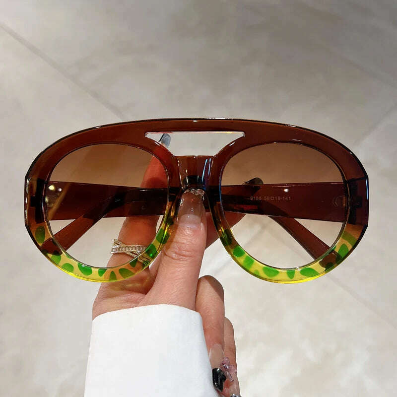 KAMMPT Oversized Round Goggle Men Fashion Double Bridge Gradient Candy Color Women Shades Eyewear Trendy New UV400 Sun Glasses
