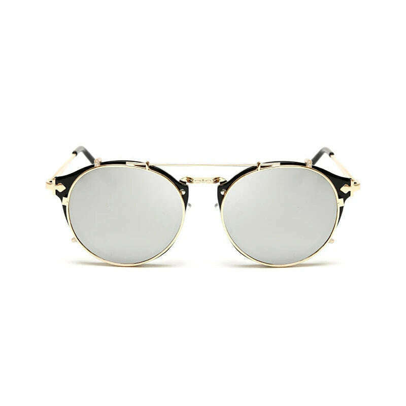 Kdeam Happy Clip On Sunglasses Men Removable Round Glasses Steampunk Women Carve Design Sunglass With Brand Box
