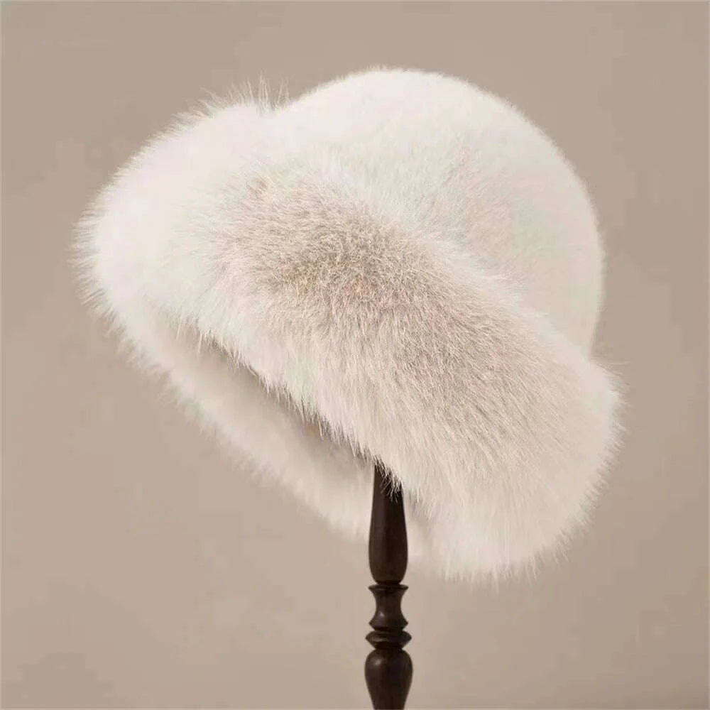 Korean Fashion Hat Women's Winter New Thick Warm Imitation Fur Simple Fisherman's Hat Imitation Mink Fur Ladies Mongolia Cap