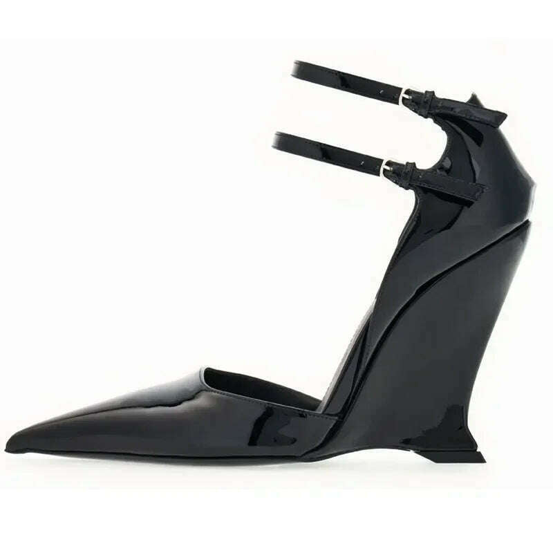 Lady Sexy Slope Heels Woman Ankle Strap Dress Wedding Shoes Party Sandalias De Mujer Luxury Sandals Women Designers