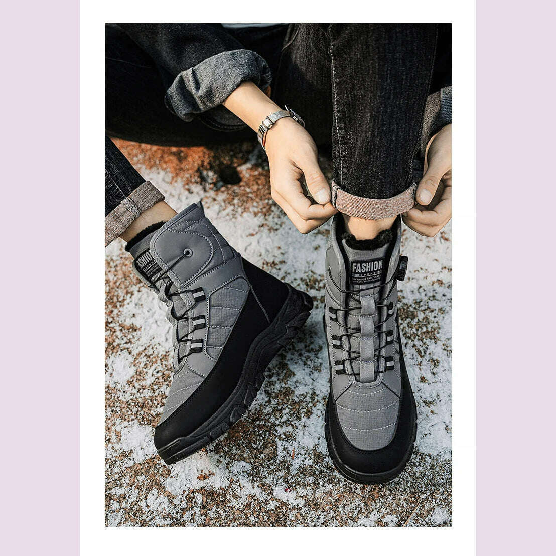 Large Size High-top Mens Cotton Shoes outdoor Snow Boots Warm Plush Lining Breathable Waterproof Fabric Non-slip Soles Safe Shoe