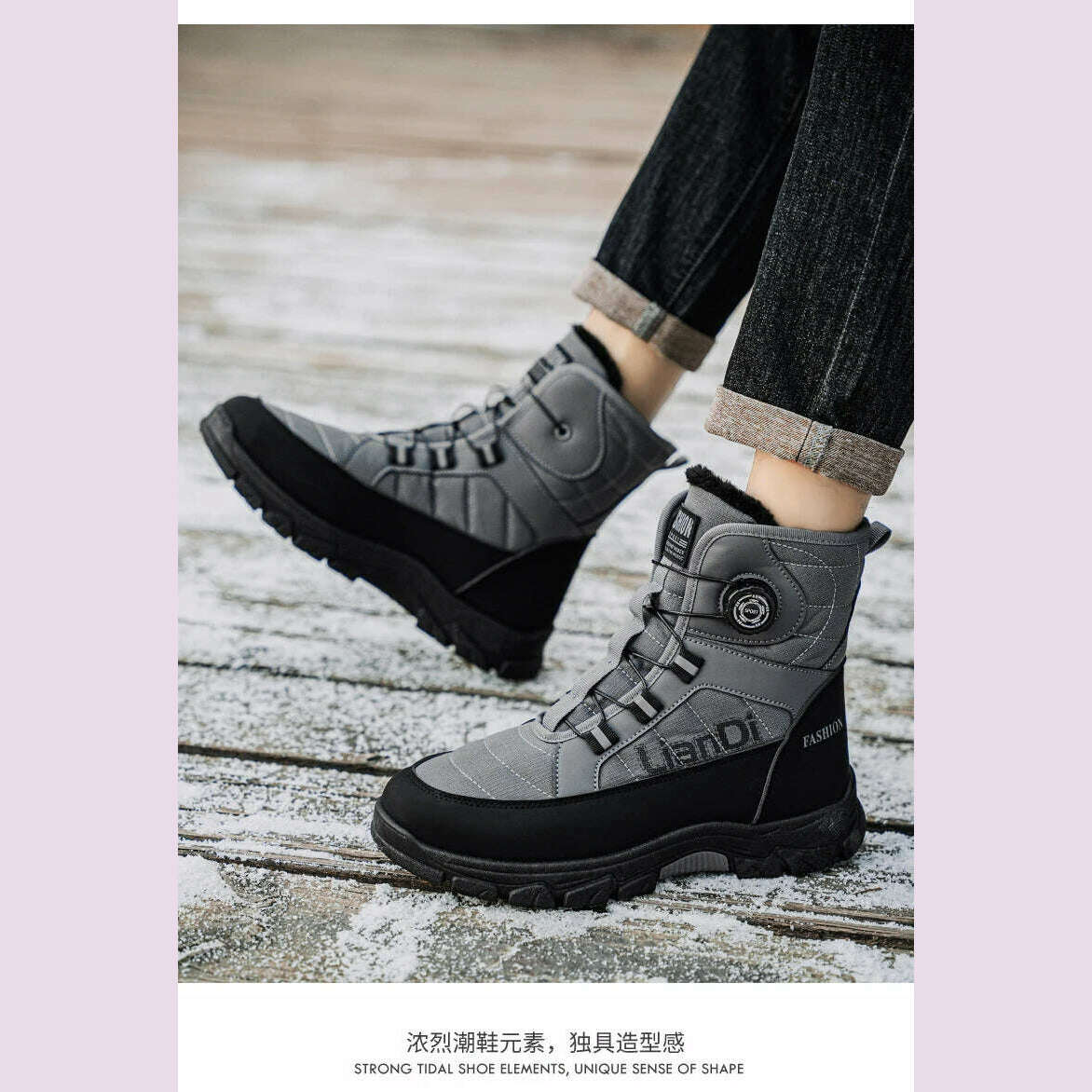 Large Size High-top Mens Cotton Shoes outdoor Snow Boots Warm Plush Lining Breathable Waterproof Fabric Non-slip Soles Safe Shoe