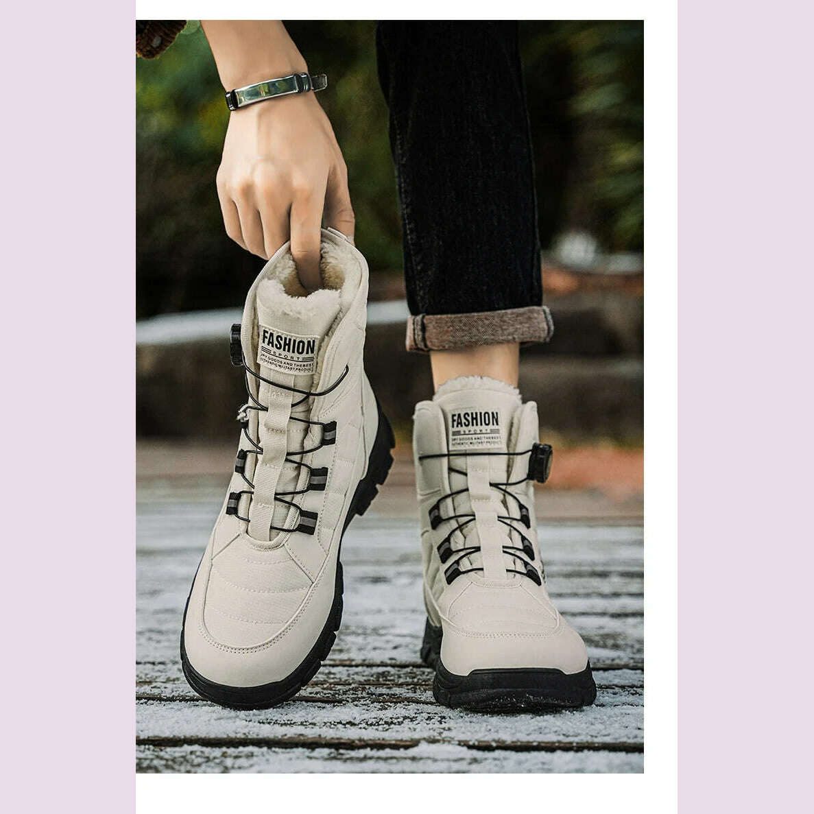 Large Size High-top Mens Cotton Shoes outdoor Snow Boots Warm Plush Lining Breathable Waterproof Fabric Non-slip Soles Safe Shoe