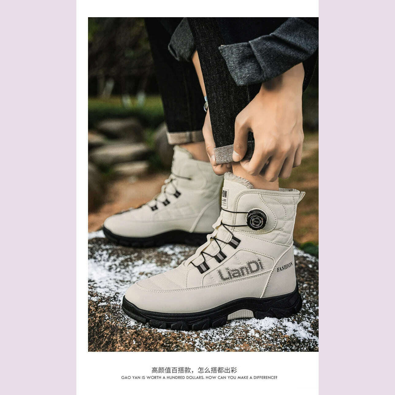 Large Size High-top Mens Cotton Shoes outdoor Snow Boots Warm Plush Lining Breathable Waterproof Fabric Non-slip Soles Safe Shoe