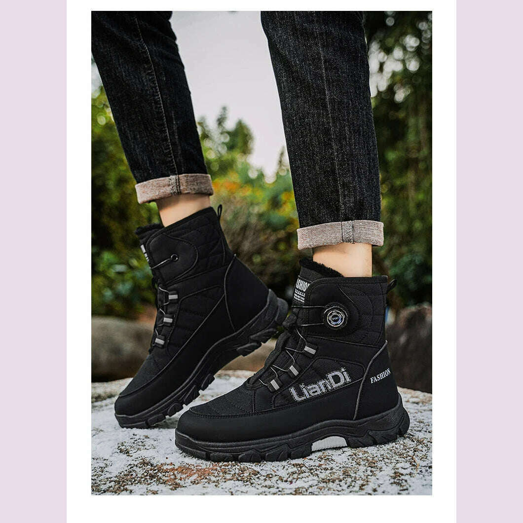Large Size High-top Mens Cotton Shoes outdoor Snow Boots Warm Plush Lining Breathable Waterproof Fabric Non-slip Soles Safe Shoe