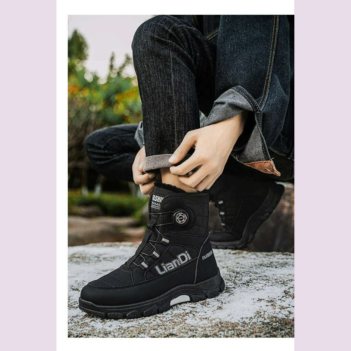 Large Size High-top Mens Cotton Shoes outdoor Snow Boots Warm Plush Lining Breathable Waterproof Fabric Non-slip Soles Safe Shoe