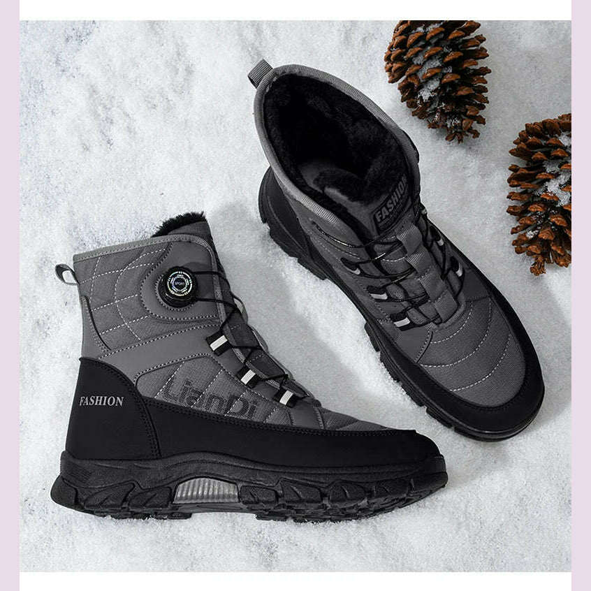 Large Size High-top Mens Cotton Shoes outdoor Snow Boots Warm Plush Lining Breathable Waterproof Fabric Non-slip Soles Safe Shoe